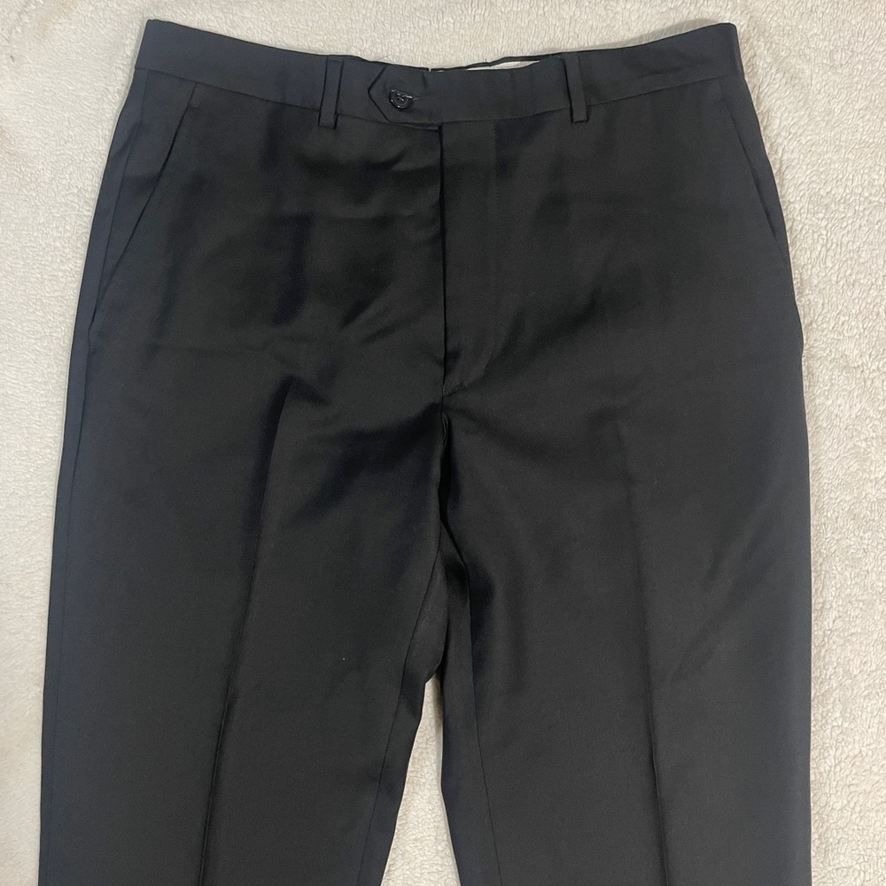 Santorelli luxury serge Wool Roma Flat Front Trouser Black Italy Size 34 - Picture 6 of 12